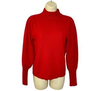 Ann Taylor Cashmere Puff Sleeve Sweater High Neck Soft Luxury Red Women's Small